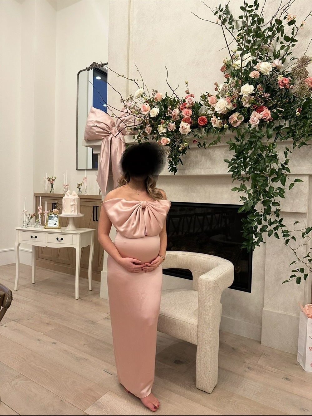Anthropologie Blush Pink Satin Maxi Dress with Dramatic Bow